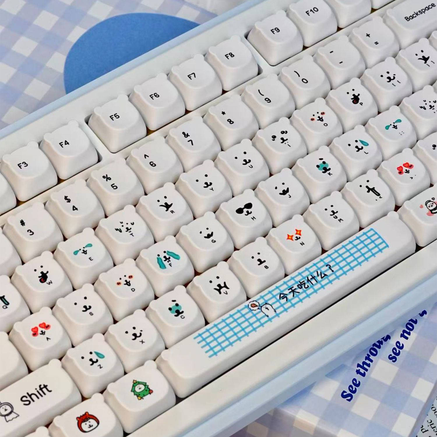 Kawaii Cartoon Joke Bear PBT K - đánh giá và giá Gaming Accessories Aesthetic